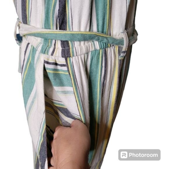 Vince Camuto Linen Blend Striped Daybreak Cropped Jumpsuit Size Large - Picture 3 of 7